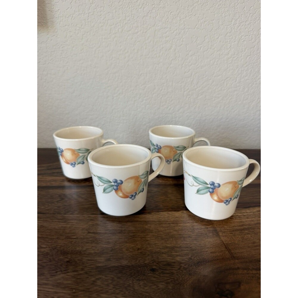 Set of 4 Vintage CORELLE Corning ABUNDANCE Coffee Mug Tea Cup Fruit Peach